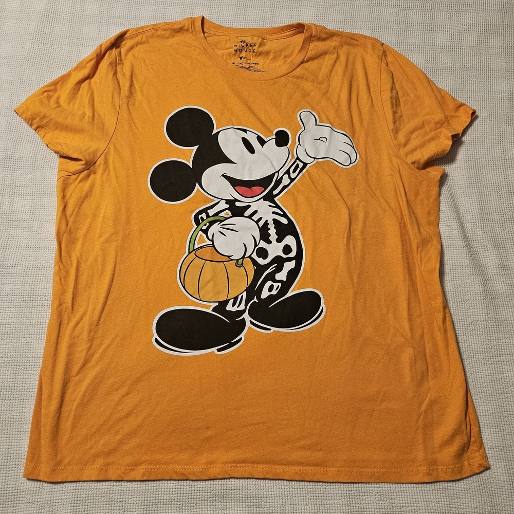 Disney MICKEY Mouse Orange SKELETON Halloween T-SHIRT 3XL 54/56 Like New